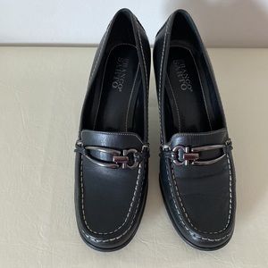 Franco Sarto black genuine leather heels with metal design. Made in Brazil. 9M